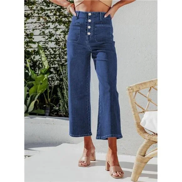 Women's High Waisted Stretchy Wide Leg Jeans Straight Leg Loose Denim Pants